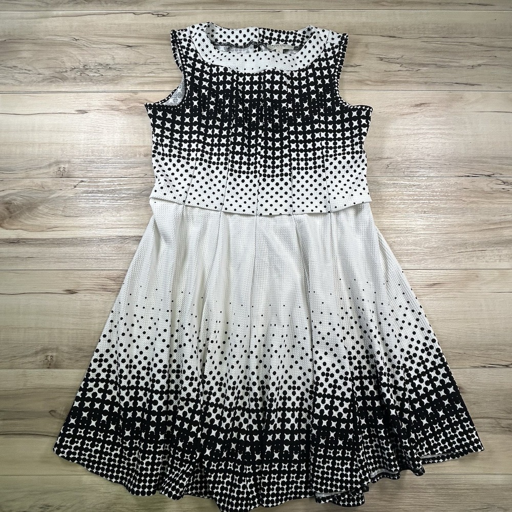 Haani Petite Large Women Black White Polka Dot Easy Wear Pleated Casual Dress